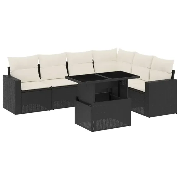 Zestaw mebli ogrodowych modułowych czarny rattan PE z poduszkami 62x62x69