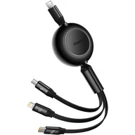 Złącza, przejściówki, adaptery - Baseus Bright Mirror 2 zwijany kabel przewód 3w1 USB Typ C - micro USB + Lightning + USB Typ C 3.5A 1.1m czarny (CAMJ010201) - miniaturka - grafika 1