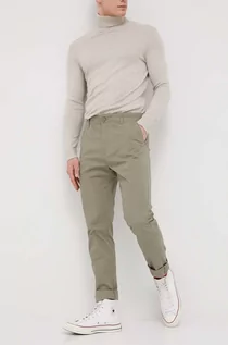 Spodnie męskie - Solid spodnie męskie kolor zielony proste - grafika 1