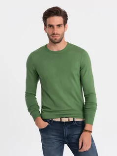 Swetry męskie - Klasyczny sweter męski z okrągłym dekoltem - zielony V13 OM-SWBS-0106 - grafika 1