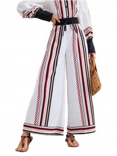 SHEIN SPODNIE DAMSKIE BIAŁE WE WZORY CASUAL M ŁWL