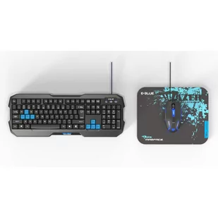 E-blue Polygon, zestaw klawiatura z myszką Cobra II, US, do gry, z podkładką Mazer Marface S rodzaj przewodowa (USB), czarno-niebi - Zestawy myszka + klawiatura - miniaturka - grafika 1