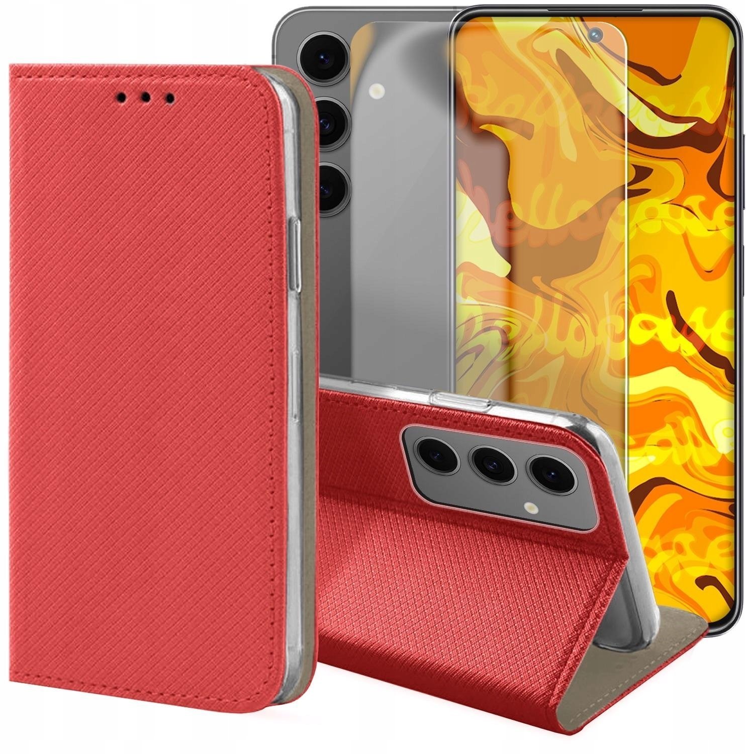 Hello Case Etui z Klapką Do Samsung Galaxy S24 FE Czerwone, Zamykane, Kabura Szkło