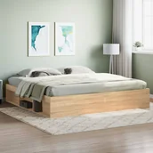 Łóżka - Rama łóżka, dąb sonoma, 200x200 cm - miniaturka - grafika 1