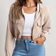 Kurtki damskie - TEMU Krótka kurtka z kapturem i długim rękawem, z opuszczonymi ramionami i pełnym zamkiem błyskawicznym, casualowy jednolity , odzież damska - miniaturka - grafika 1