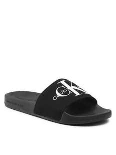 Calvin Klein Jeans Klapki Slide Monogram Co YW0YW00103 Czarny - Klapki i japonki damskie - miniaturka - grafika 1