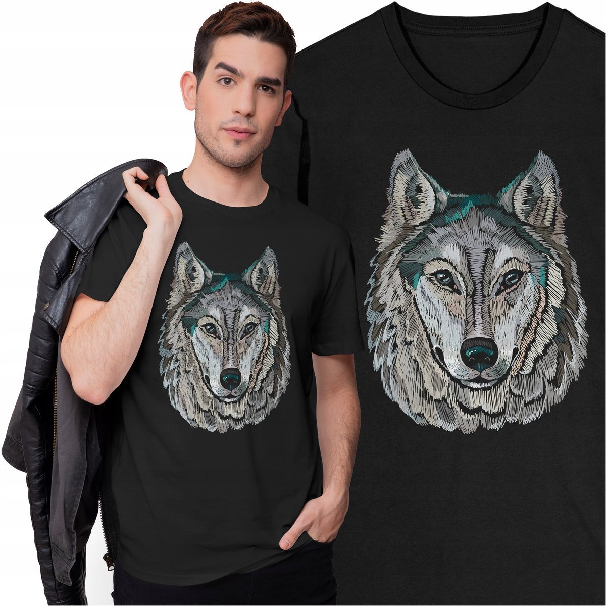Koszulka Męska z Nadrukiem z Wilkiem Wilk Wolf Natura Środowisko Zwierzęta