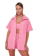 Koszule damskie - Trendyol Damska koszula z dzianiny o luźnym kroju z kołnierzykiem, fuksja, M - miniaturka - grafika 1