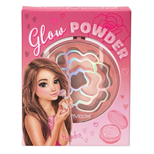 Depesche 13487 TOPModel – Glow Puder Beauty and Me, w okrągłych pudełeczkach z klapką, lekko błyszczący w odcieniach różu i brązu, w zestawie z lustrem i gąbką