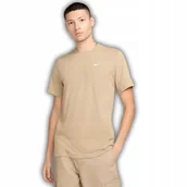 Koszulki męskie - NIKE T-Shirt Męski Okrągły Dekolt Haftowane Logo Beżowy Rozmiar M - miniaturka - grafika 1