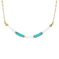 Naszyjniki - Naszyjnik z białą masą perłową i niebieskim turkusem na złotym łańcuszku - Manoki - miniaturka - grafika 1