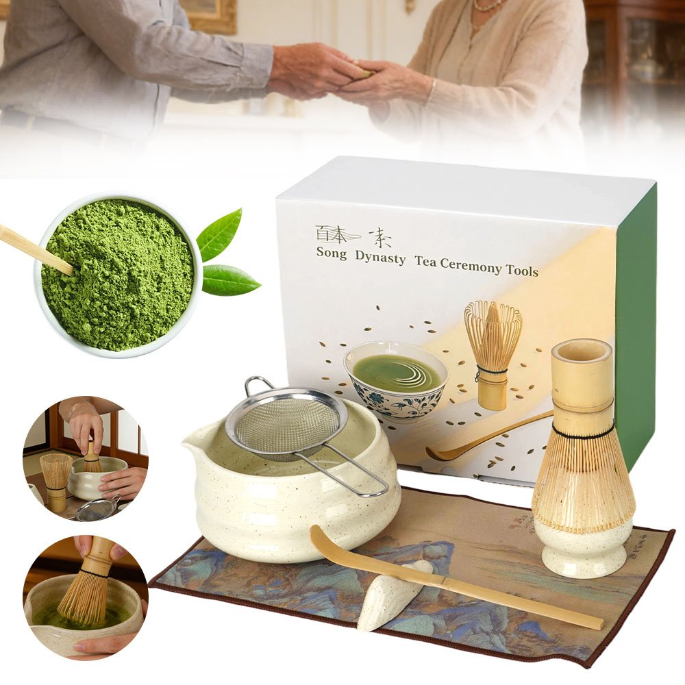 Zestaw Prezentowy Do Herbaty Matcha 7-Częściowy Zestaw Podstawka Łyżeczka