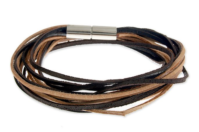 Skórzane Rzemyki Brązowo Beżowe Z Magnesem