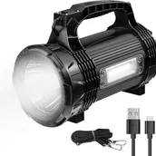 Latarki - Mocna latarka, 8 trybów oświetlenia, z kablem USB, wodoodporna IP65, z paskiem na ramię, odpowiednia na kemping/wędrówki piesze/w sytuacjach awaryjny - miniaturka - grafika 1
