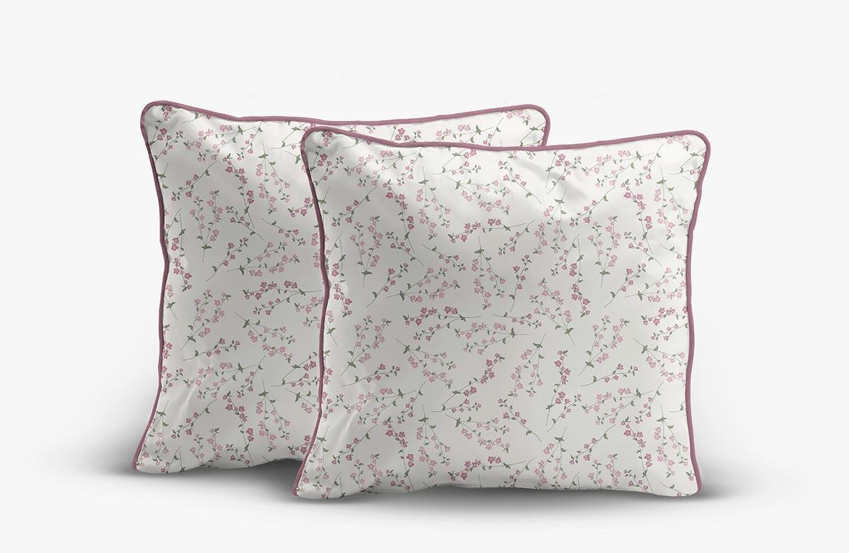 Poszewki z perkalu 40x40 białe w różowe gałązki kwiatów - komplet 2 szt. Soft Garden