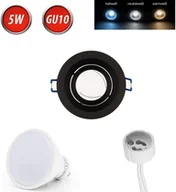 Żarówki LED - Reflektor wpuszczany GU10 ramka wpuszczana 35° obrotowa Ø85mm otwór aluminiowy w komplecie GU10 5W ciepła biała 350 lumen żarówka LED czarna okrągła - miniaturka - grafika 1
