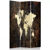 Parawany - Parawan pokojowy FEEBY, Mapa świata na deskach 2, Dwustronny 110x170cm 3-częściowy - miniaturka - grafika 1