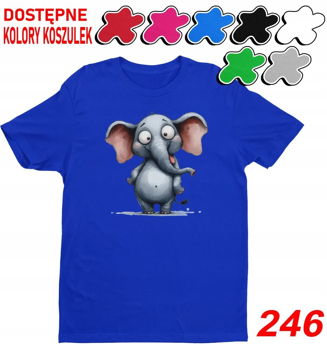Dziecięca Koszulka T-Shirt Z Nadrukie Wybór Zwierzęta Jungla Słoń-S 122-128