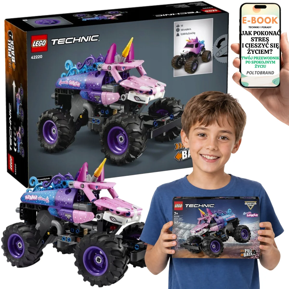 LEGO TECHNIC Monster Jam Sparkle Smash LEGO Dla Syna i Córki 42220 243 el. Na Dzień Dziecka Urodziny