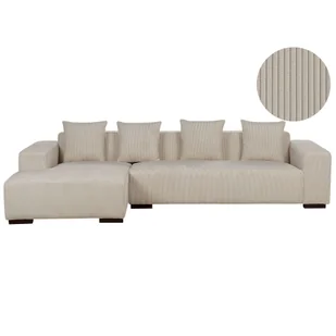 BELIANI Narożnik prawostronny beżowy sztruksowy 4-osobowy sofa narożna z dodatkowymi poduszkami nowoczesny design - Narożniki - miniaturka - grafika 1