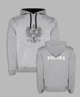 Bluzy męskie - BLUZA Z KAPTUREM - ORZEŁ KONTUR Z PRZODU I NAPIS POLSKA NA PLECACH Szary L - miniaturka - grafika 1