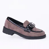 Mokasyny damskie - Mokasyny damskie GOODIN GD-FL6120 zamsz eko skóra logo platforma taupe 39 - Goodin - miniaturka - grafika 1