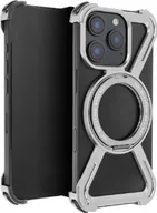 Etui i futerały do telefonów - Aluminiowe etui na telefon Wzmocnione krawędzie i zintegrowana podstawka pierścieniowa kompatybilna z iPhone 15 Pro Silver - miniaturka - grafika 1