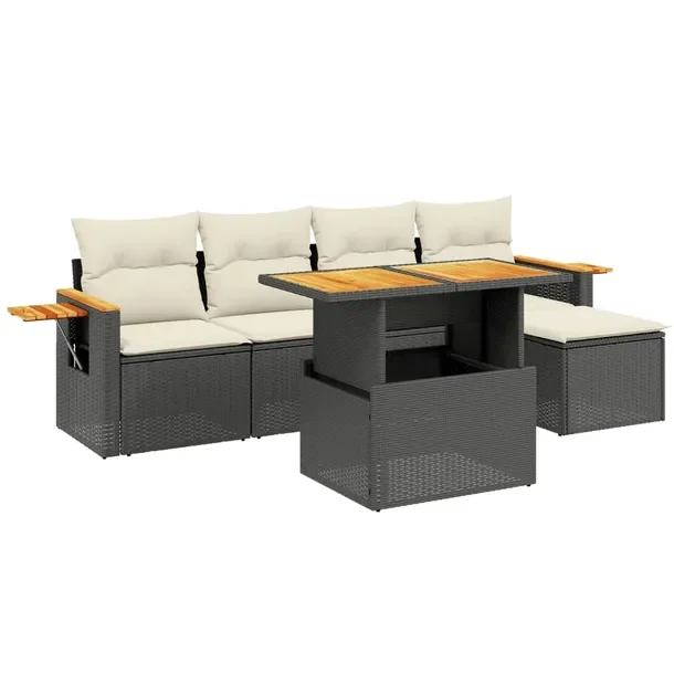 Zestaw mebli ogrodowych rattan PE 5-elementowy, czarny 100x55x44/73cm