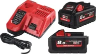 Akumulatory do elektronarzędzi - Milwaukee Zestaw akumulatorów 8 Ah z ładowarką  NRG M18 HNRG-802 - miniaturka - grafika 1
