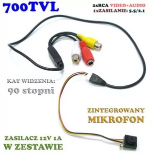 Mikro-Kamera Przewodowa Szerokokątna (90°), Kolorowa z Fonią. - Minikamery i aparaty szpiegowskie - miniaturka - grafika 1