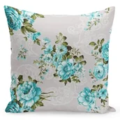 Poszewki na poduszki - Poszewka dekoracyjna, 40x40, turkusowa w kwiaty, JMD-257 - miniaturka - grafika 1