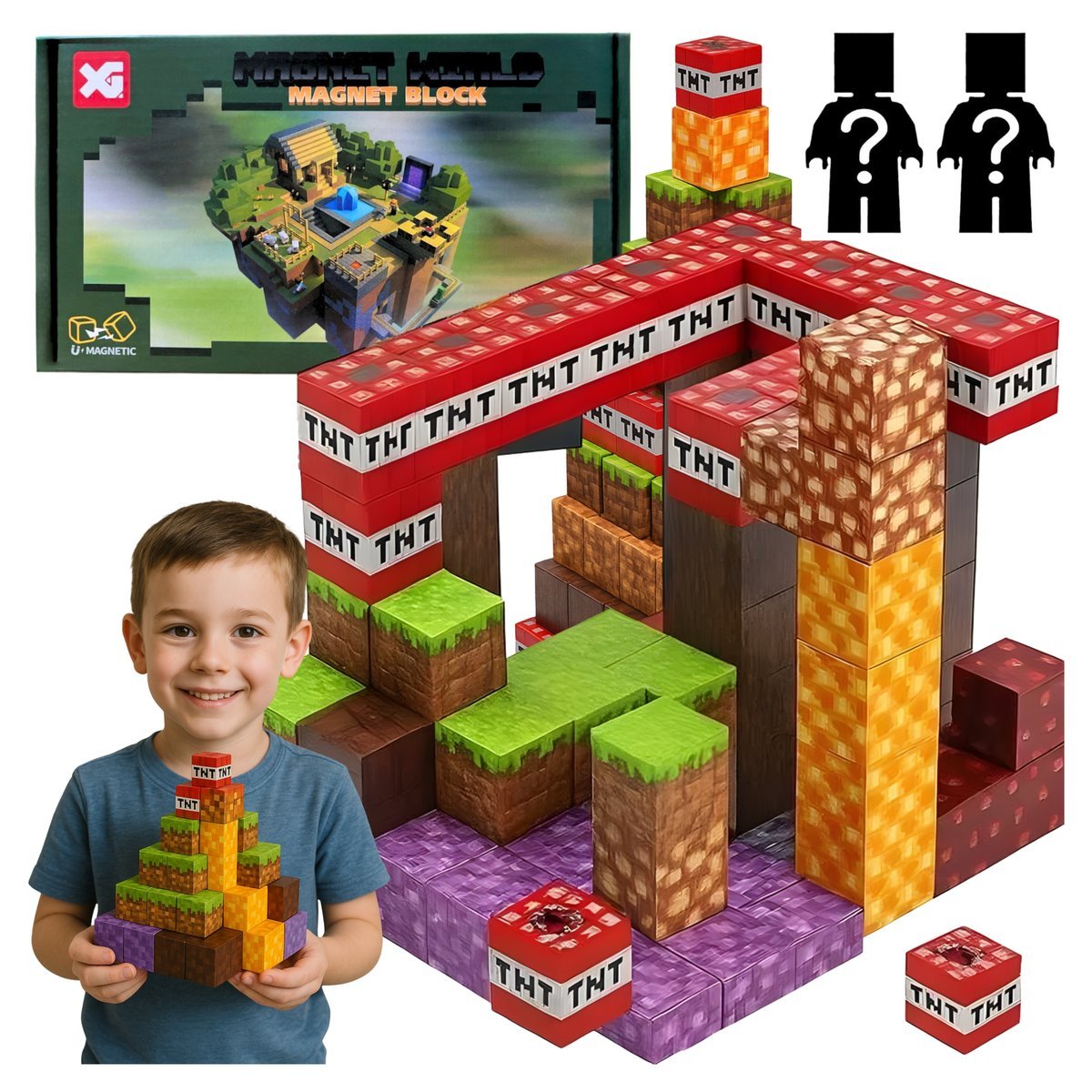 KLOCKI MAGNETYCZNE 120EL 2 LUDZIKI KONSTRUKCYJNE SZEŚCIAN PIKSEL KWADRATOWE