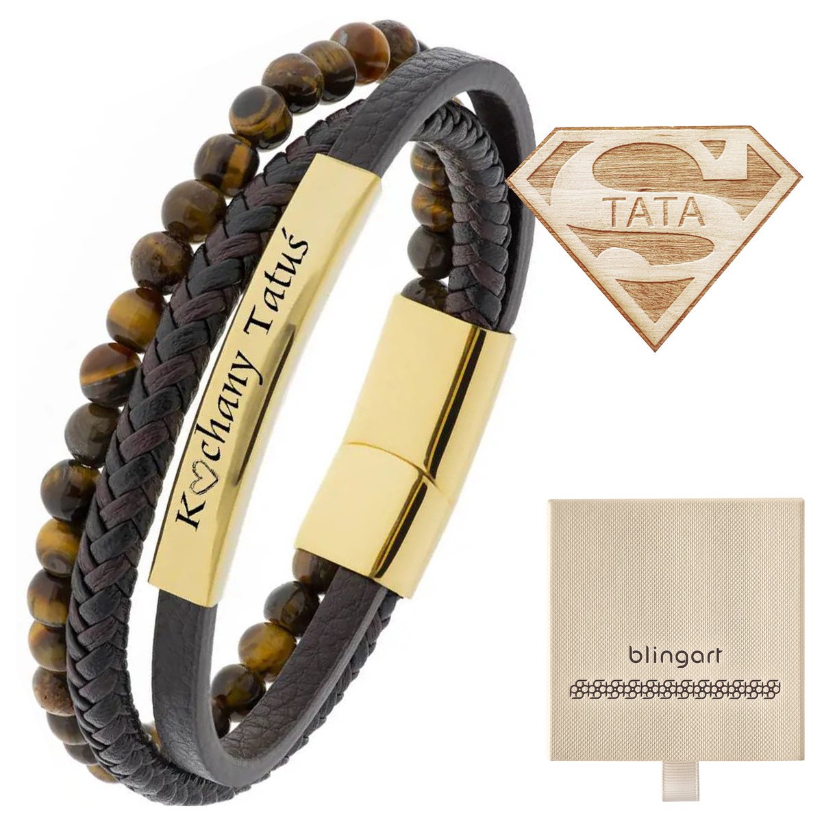 Bransoletka z GRAWEREM skórzana męska / damska KOR