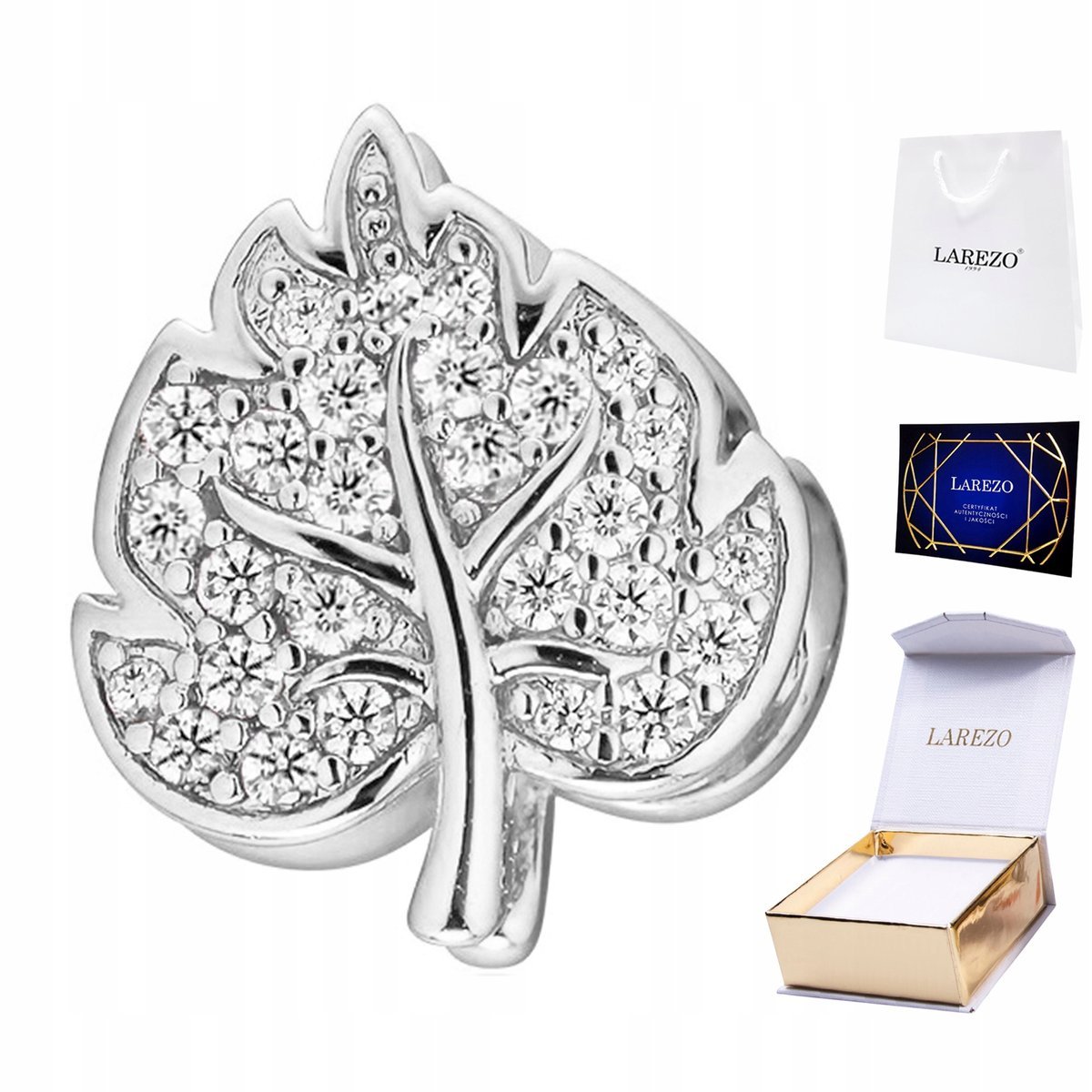 CHARMS SREBRNY Listek z Cyrkoniami Lśniący Liść Cyrkonie Natura SREBRO 925