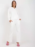 Komplety damskie - Komplet dresowy biały casual bluza i spodnie kaptur rękaw długi nogawka szeroka długość długa - miniaturka - grafika 1