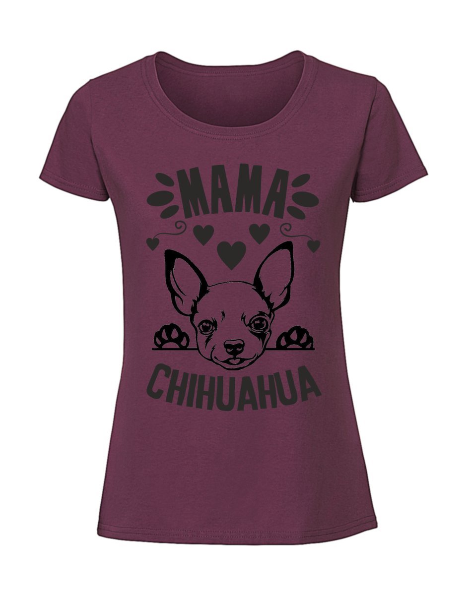 Damska koszulka z nadrukiem - Mama chihuahua Burgundowy XL