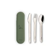 Sztućce dla dzieci - Zestaw Sztućców ze Stali Nierdzewnej Dino Olive Green Citron - miniaturka - grafika 1