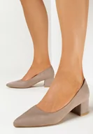 Czółenka - Ciemnobeżowe Klasyczne Wsuwane Czółenka na Niskim Słupku Deeb - miniaturka - grafika 1