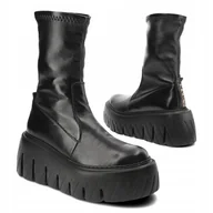 Botki damskie - Czarne botki damskie CARINII B10028 skóra modne platforma r.37 - miniaturka - grafika 1