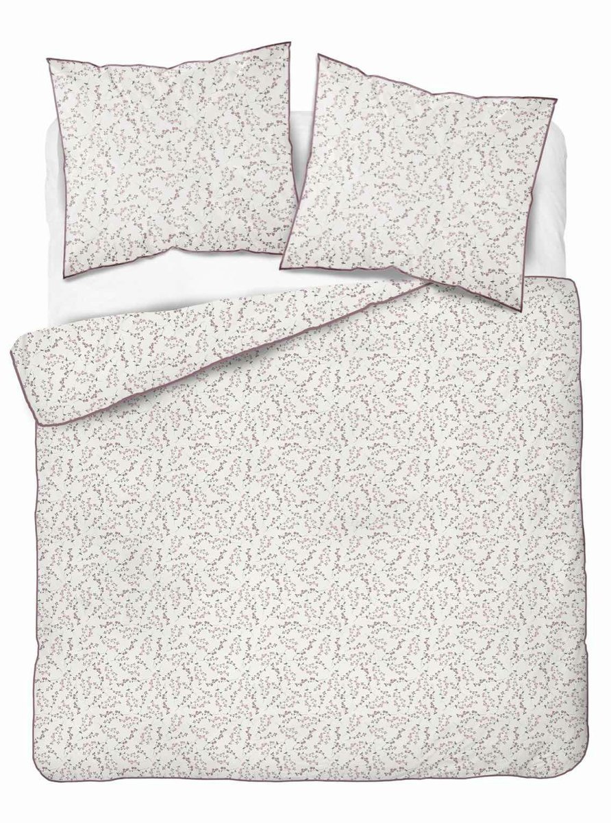 Pościel z perkalu 160x200 biała w różowe gałązki kwiatów Soft Garden