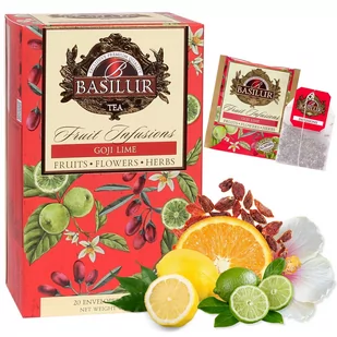 BASILUR Fruit Infusions - Owocowa herbata bezkofeinowa z naturalnym aromatem goji, limonki i cytrusów, w saszetkach 20 x 2 g x1 - Herbata - miniaturka - grafika 1