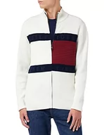 Swetry męskie - Tommy Hilfiger Męskie kardigany z flagą Hilfiger, zamek błyskawiczny, kość słoniowa, M, kość słoniowa, M - miniaturka - grafika 1