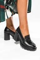 Mokasyny damskie - Czarne mokasyny damskie na słupku z bieżnikowaną platformą Casu JW24X7-B-37 - miniaturka - grafika 1