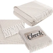 Narzuty - Taupe Koc Bawełniany 150x200 CHECK Narzuta Pled Na Łóżko - miniaturka - grafika 1