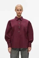 Koszule damskie - Karl Lagerfeld koszula bawełniana damska kolor bordowy relaxed z kołnierzykiem klasycznym A4W11022 - miniaturka - grafika 1