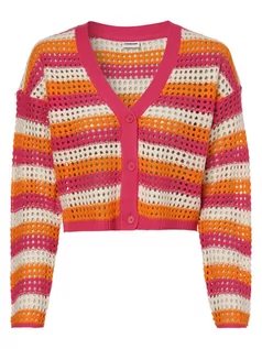 Swetry damskie - Noisy May - Kardigan damski  Hope, pomarańczowy|biały|wyrazisty róż - grafika 1
