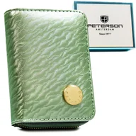 Portfele - Mały portfel damski skórzany zielony PETERSON rfid stop karty gotówka elegancki zatrzask i suwak - miniaturka - grafika 1