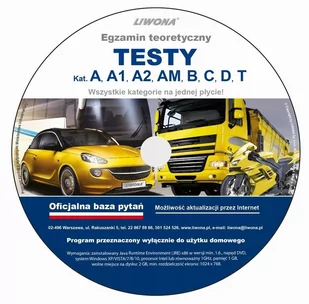 PŁYTA Testy Prawo Jazdy kategorii A A1 A2 AM B C D T + dział nauka - Programy edukacyjne - miniaturka - grafika 1