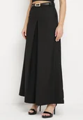 Spodnie damskie - Czarne Spodnie Kuloty Imitujące Spódnicę z Paskiem w Komplecie Azivena - miniaturka - grafika 1