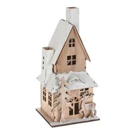Ozdoby bożonarodzeniowe - Drewniany domek LED Christmas house brązowy, 9 x 20,5 x 9 cm - miniaturka - grafika 1